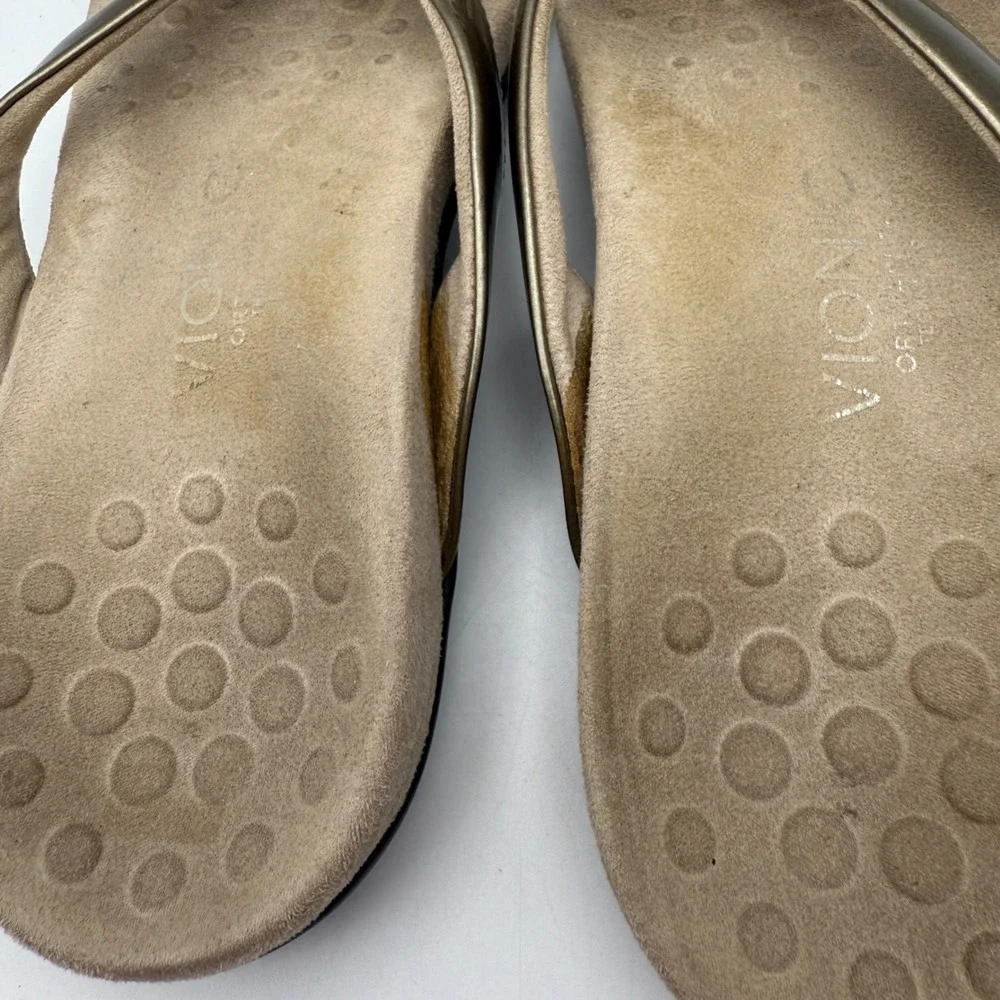 Vionic Orthoheel Bella Sandal Thong Bow Detail Comfort‎ Slide Gold Women's 9